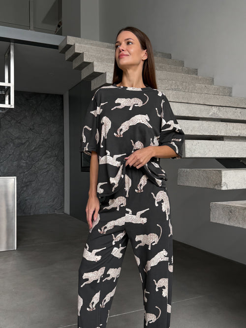 Pajama Set Black Leopard