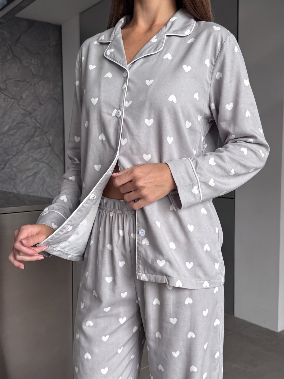 Gray Hearts Pajama Set