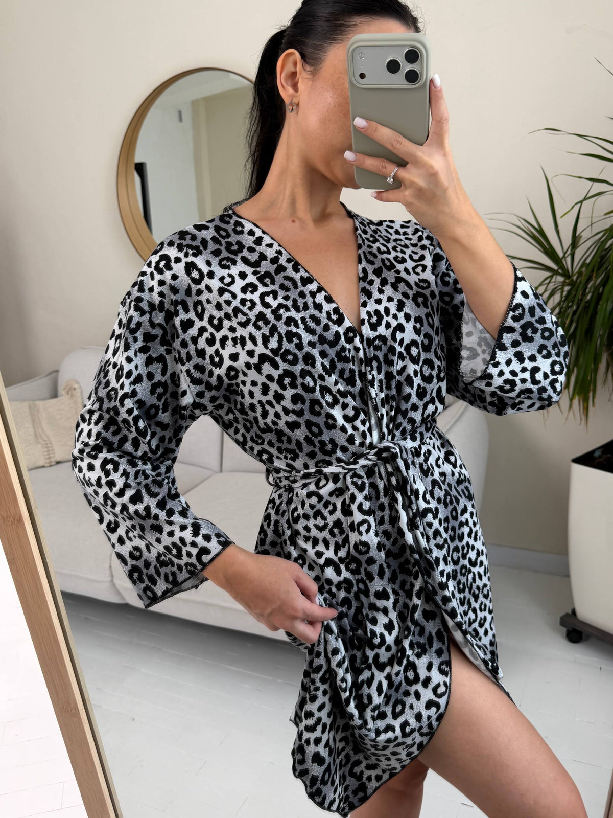 Grey Leopard Kimono Robe