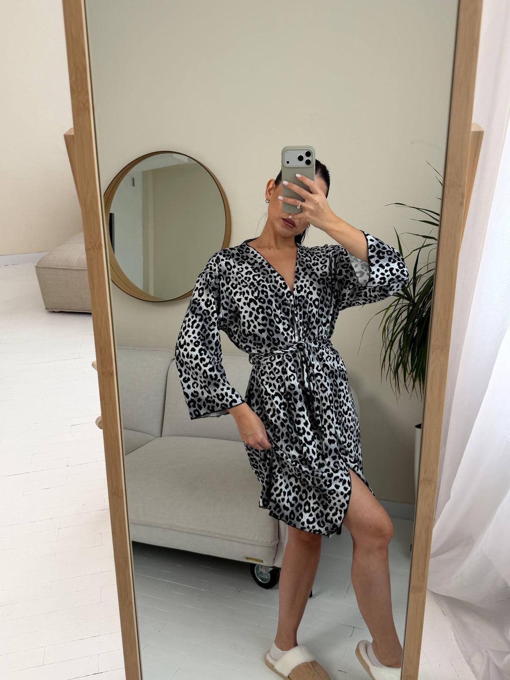 Grey Leopard Kimono Robe