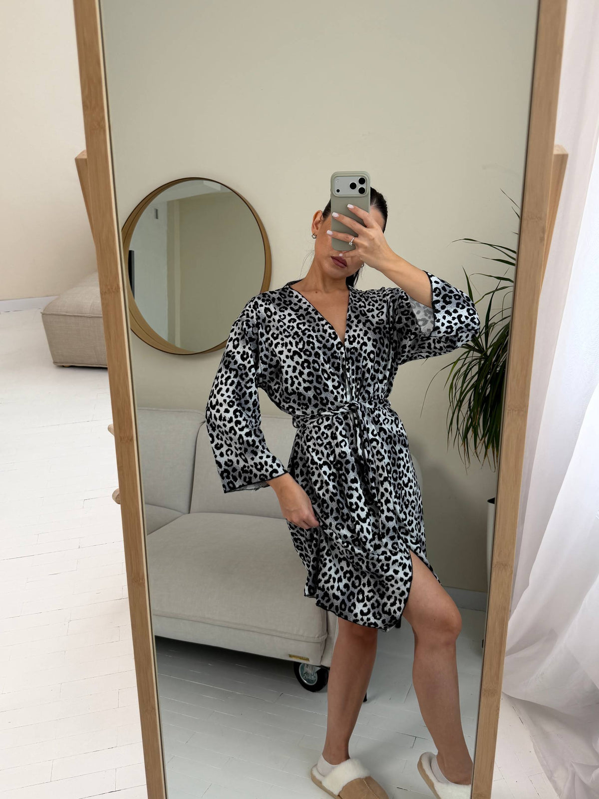 Grey Leopard Kimono Robe