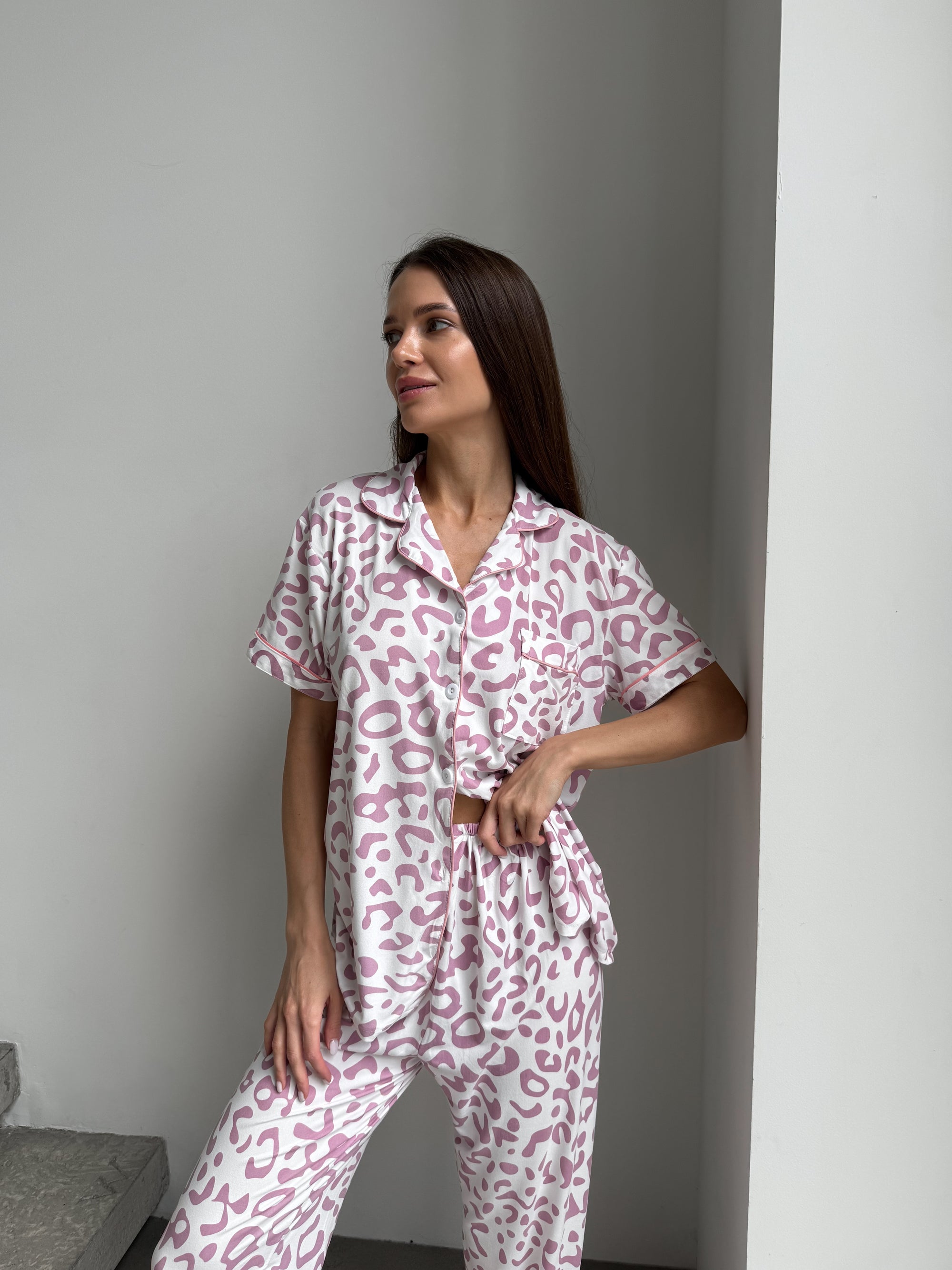Pajama Set Pink-leopard