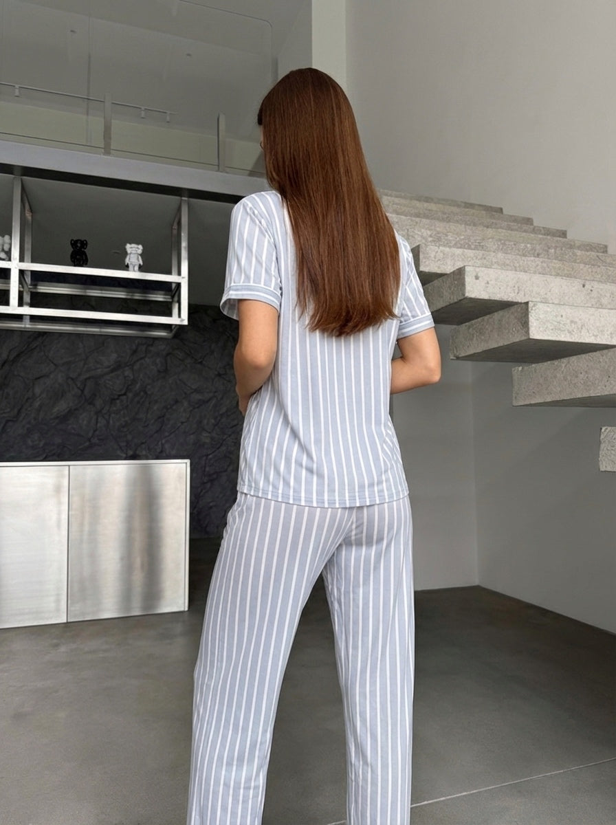Sky Blue Stripe Pajama Set