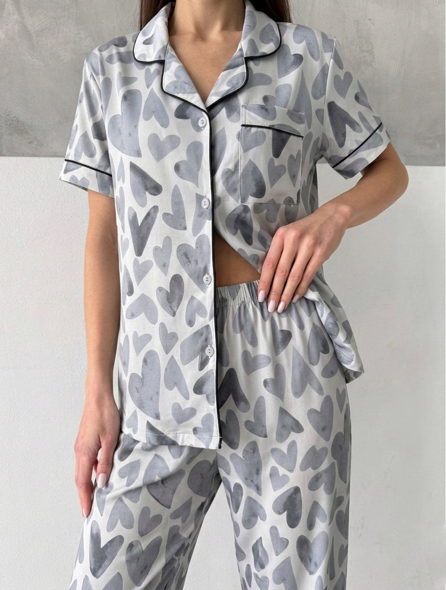 Grey Heart Pajama Set